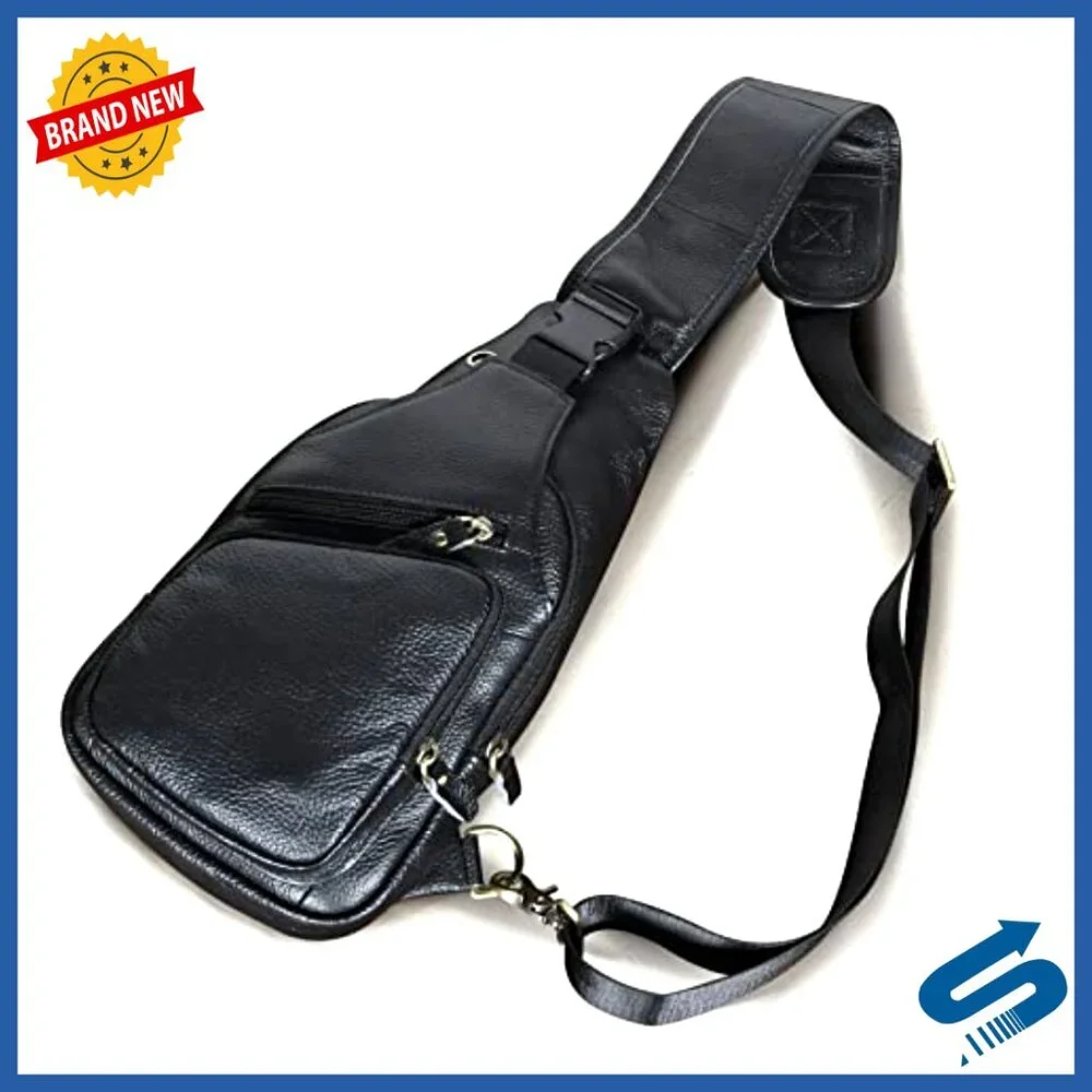 Genuine Leather Crossbody Sling Bag for Hiking Travel Tablet Fits